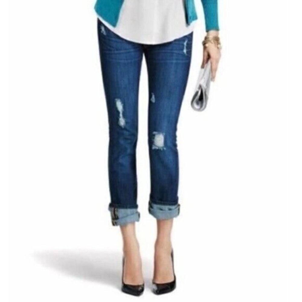 CAbi 3045 Slim Boyfriend Distressed Jeans Dark Wash